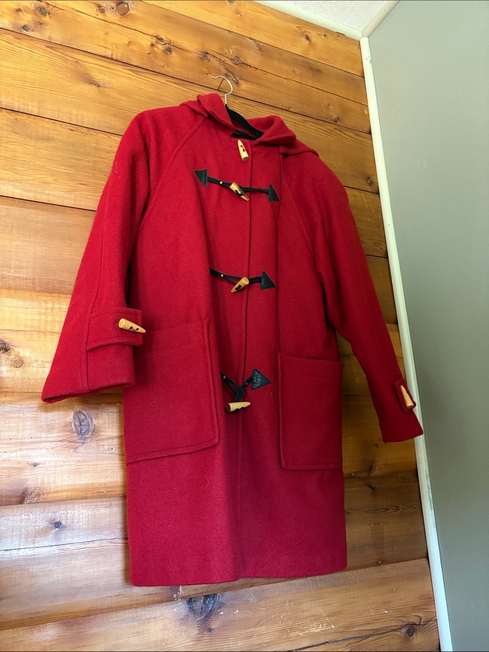 1990’s Sequence Red Wool Full Length Duffle Coat, Size 14